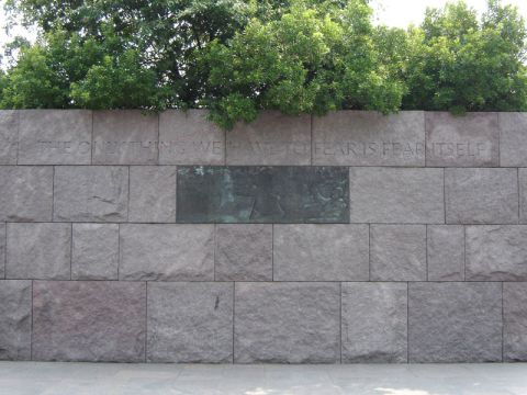 1986 Ford Bronco - Inscription on a stone wall reads 'THE ONLY THING WE HAVE TO FEAR IS FEAR ITSELF'.