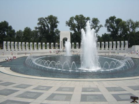 1986 Ford Bronco - The World War II Memorial in Washington D.C. features a large circular fountain with numerous water jets.