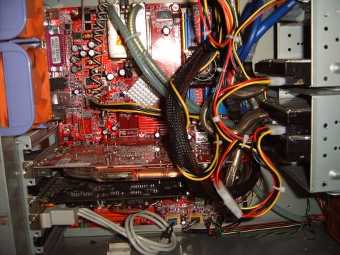 1988 Ford Bronco - Internal components of a desktop computer, including motherboard, graphics card, and wiring.