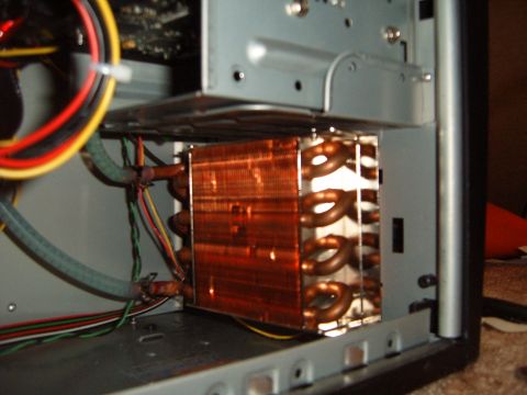 1988 Ford Bronco - A close-up view of a computer's internal cooling system, a copper radiator.