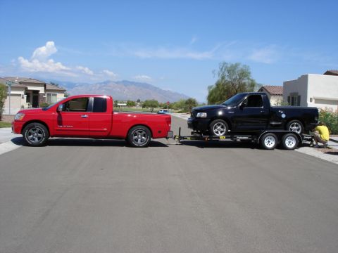 2005 Nissan Titan - Truck and trailer. Trailer weight in the neighborhood of 7,000 lbs with a 2000 Ford lightning on it. With my Bronco on the same trailer I'm…