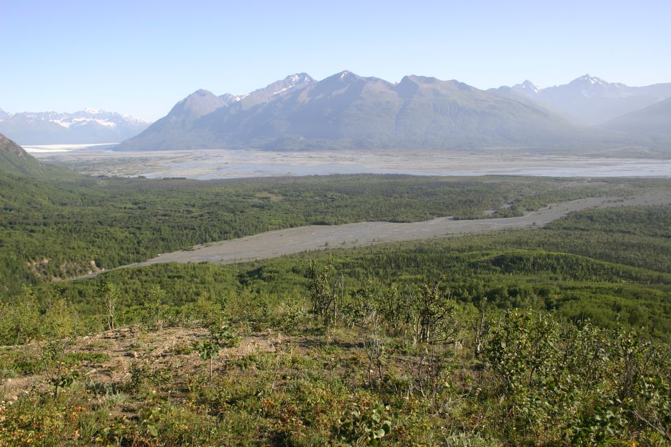 Mountain landscape with river valley and forest