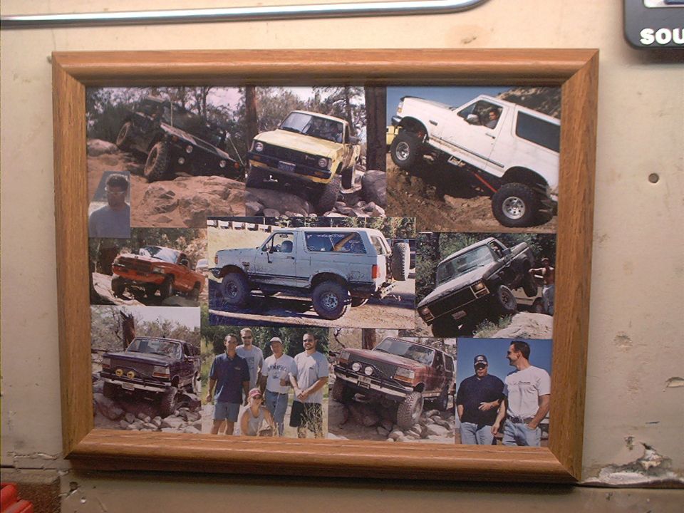 Collage of 1990 Ford Broncos off-roading, including front, side, and 3q-front views