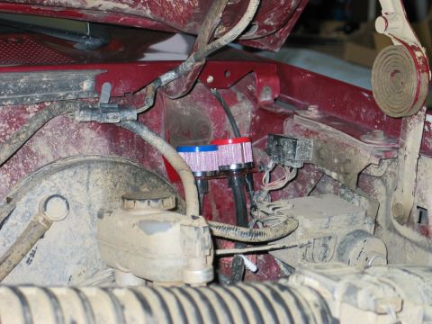 1995 Ford Bronco - Aftermarket dual air filters installed in the engine bay.