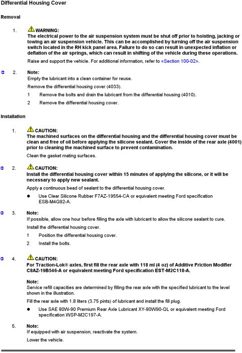 2000 Ford Crown Victoria - This document details the removal and installation procedures for a differential housing cover.