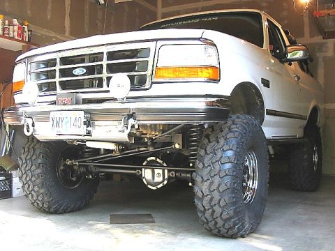 1995 Ford Bronco - This modified 1995 Ford Bronco features an aggressive stance with its lifted suspension and oversized tires.