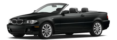 2005 BMW 3 Series - A black BMW 3 Series convertible is shown from the front three-quarter angle against a white background.
