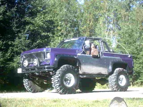 1976 Chevrolet C/K Pickup - This lifted 1975 Chevrolet K5 Blazer features a custom grille guard and prominent off-road tires.