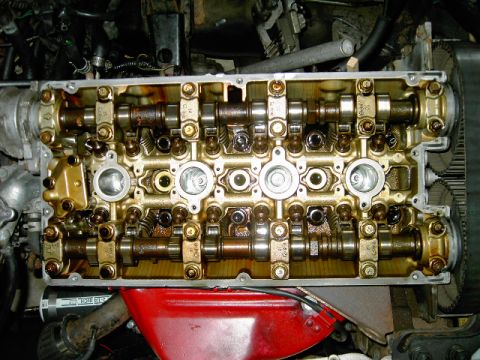 1990 Mitsubishi Eclipse - Close-up view of an engine's internal components, specifically the valve train.