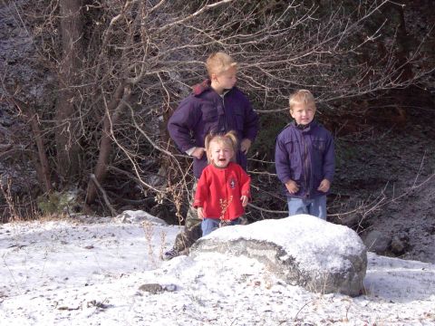 1992 Ford F-150 - Children in winter coats stand in a snowy outdoor environment with bare trees.