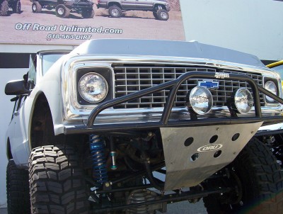 1995 Ford Bronco - This modified Chevrolet K5 Blazer features an aggressive front bumper and large off-road tires, ready for terrain.