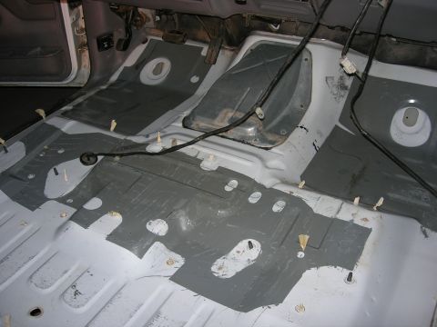 1994 Ford Bronco - Vehicle interior floor stripped down and prepped for sound deadening.
