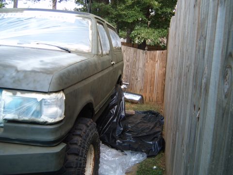 1988 Ford Bronco - This Ford Bronco is covered in plastic and tape, ready for a new paint job.