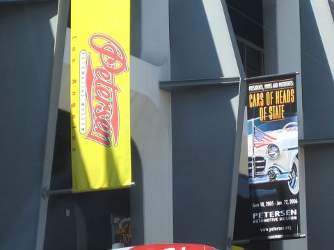 1968 Ford Mustang - Banners for the Petersen Automotive Museum, one advertising 'Cars of Heads of State'.