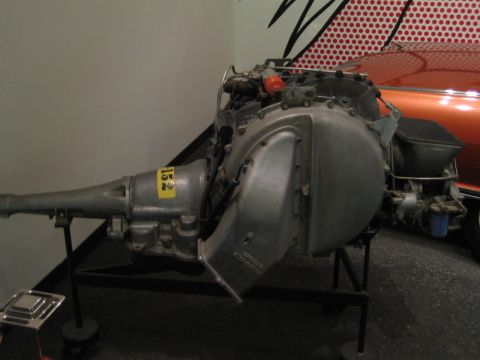 1968 Ford Mustang - This engine and transmission assembly is displayed at the Petersen Auto Museum.