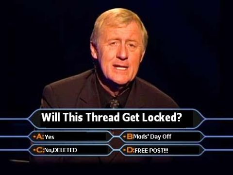 1995 Ford Bronco - A meme a game show host and text asking if a thread will be locked, with humorous answer options.