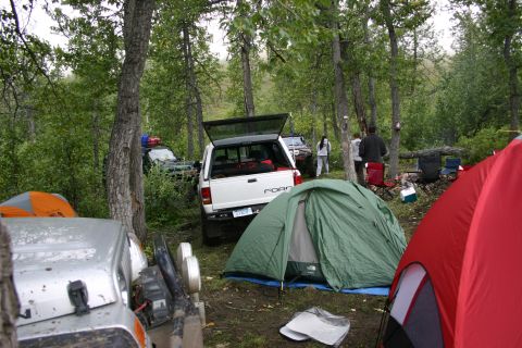 2003 Jeep TJ - We set up camp in the dark Friday night. This is breakfast and getting ready to roll.