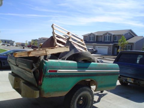 1981 Ford Bronco - stuff we picked up, minus the good pallets... those are for my tire storage.