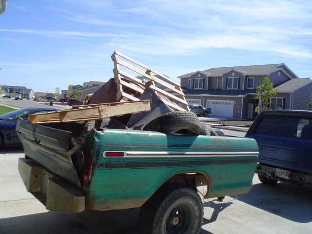stuff we picked up, minus the good pallets... those are for my tire storage.
