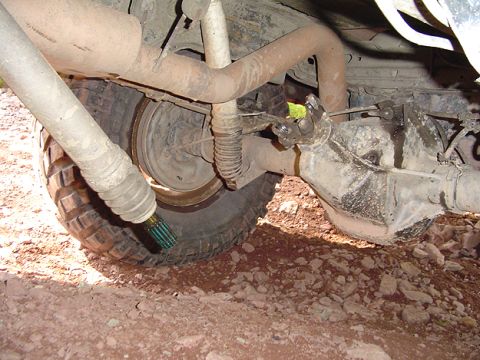 1979 Ford Bronco - This photo shows the underside of a vehicle, focusing on the rear axle and associated mechanical parts.