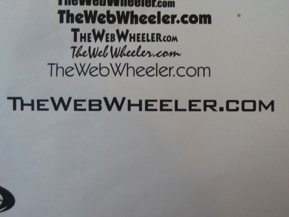 Printed sheet of TheWebWheeler.com logo in several fonts