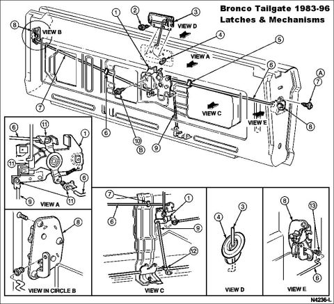 1983 Ford Bronco - '83-96 Bronco Tailgate Latches ERRORS: there are several 6s & 7s... 1 - Tailgate Latch Remote Control D8TZ-9843170-B (JBG [url=https://shop…
