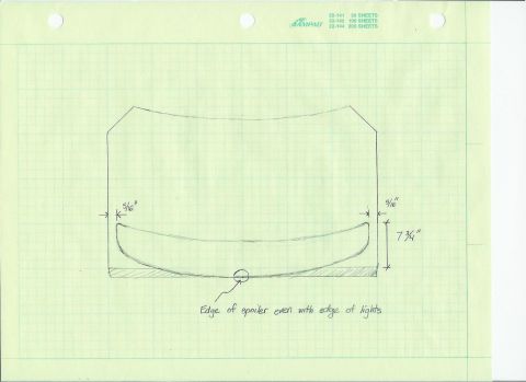 1998 Ford Taurus - Hand-drawn dimensioned sketch of a hood or spoiler on graph paper with measurements and a fitment note.