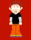 1968 Ford Mustang - A pixelated cartoon character stands against a solid red background.