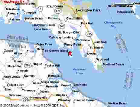 1969 Ford Bronco - MapQuest map displays St. George Island, Maryland, with a prominent red star indicating a specific location.