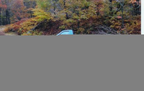 2001 Ford F-150 - A blue pickup truck is parked with a backdrop of colorful autumn foliage.