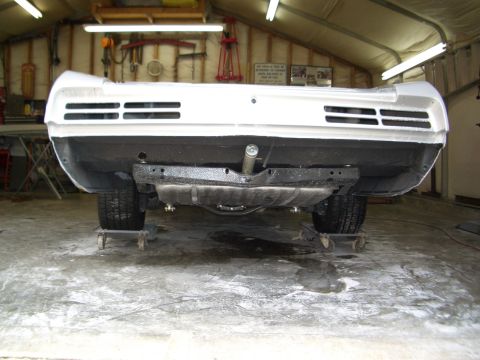 1967 Pontiac GTO - Underside view of a 1967 Pontiac GTO, showing the fuel tank and exhaust system.
