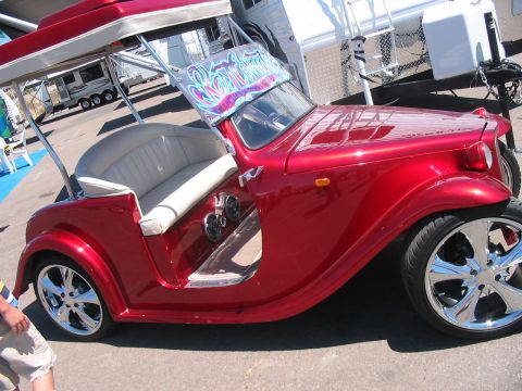 1986 Ford Bronco - This custom golf cart has a unique retro design and chrome accents.