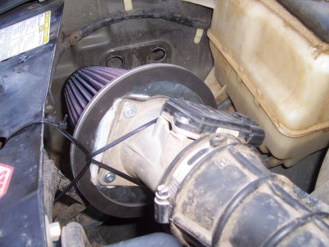 1998 Ford Ranger - Custom air intake part installed in an engine bay, showing a purple filter and associated plumbing.