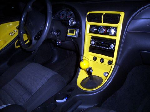 2002 Ford Mustang - New Yellow shifter ball from flameball.com and UPR O/D relocation bracket