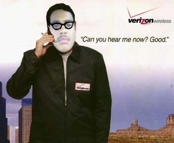 2000 Isuzu Rodeo - A man on a phone call is superimposed over a cityscape and desert landscape, with a Verizon Wireless advertisement.