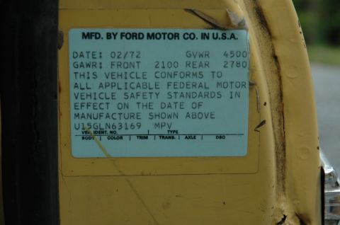 1972 Ford Bronco - This vehicle compliance sticker indicates it was manufactured in February 1972.