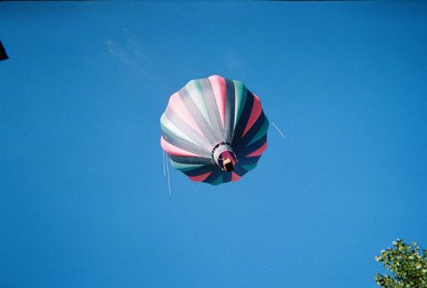 1972 Ford Ranchero - Hot air balloon ascends into a clear blue sky, its colorful panels visible from below.
