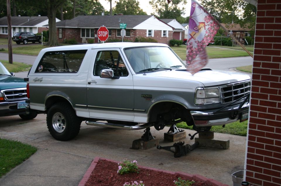Rough Country lift, new ball joints, steering linkage, pivot arm bushings, rotors, wheel bearings.