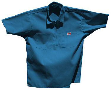 1993 Ford Bronco - A blue short-sleeve work shirt with a logo patch is shown against a white background.