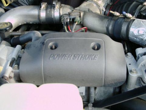 2002 Ford F-250 - Close-up of the Power Stroke engine cover on a 2002 Ford F-250.