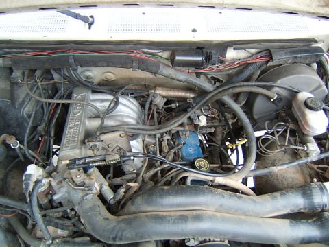 1988 Ford Bronco - Close-up view of a Ford engine bay, showing the electronic fuel injection system and various hoses and wires.
