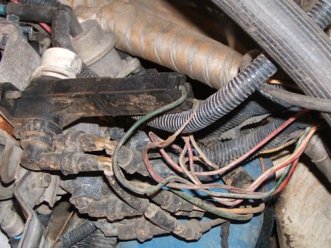 1988 Ford Bronco - This image shows a close-up view of a vehicle's engine wiring harness, numerous wires and connectors.