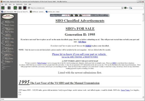 1995 Ford Taurus - Website classified ads for SHO Generation II: 1995, including a listing for a 1995 Taurus SHO.