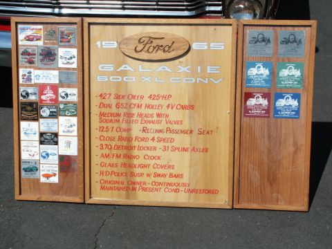 2001 Mercury Grand Marquis - A display board details the specifications and features of a 1965 Ford Galaxie 500 XL Convertible, including engine details and modificatio…