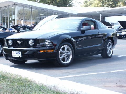 2001 Mercury Grand Marquis - A black Ford Mustang GT is parked at a car show, with other vehicles visible in the background.
