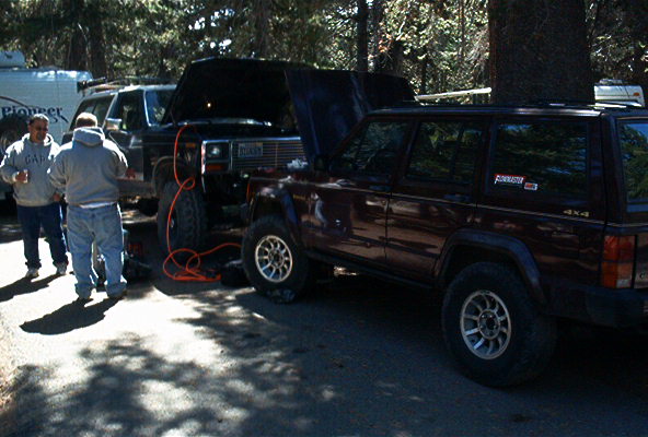 The day got off to a slow start.  Adam's xj blew a water pump on his way up to Blue Lakes the night prior.  Adam and Co. went to town to get a new pump and I helped Toby with the R&R