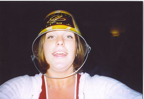 1991 Ford Bronco - Woman wearing a novelty helmet with a clear visor.