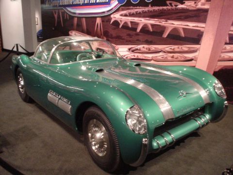 1968 Ford Mustang - This green concept car, possibly a Pontiac Firebird, is on display at a museum.