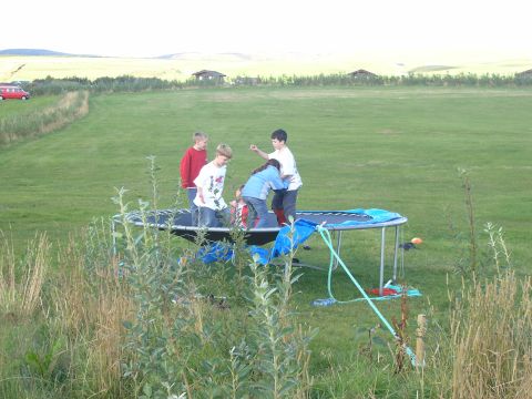 2001 Jeep Wrangler - Kids enjoy a trampoline on a summer day in a rural setting.