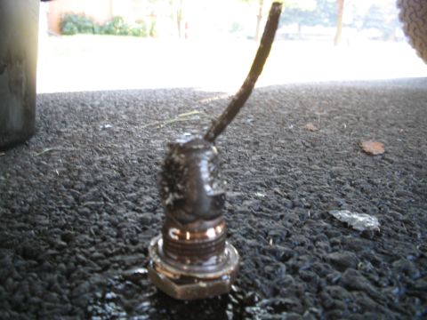 1992 Ford Bronco - Close-up of an oil pressure sensor, likely removed for maintenance.